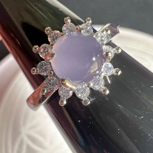 Rose Quartz Crystal Halo Cubic Zirconia Ring Adjustable Size 7.5‎ - Picture 9 of 15